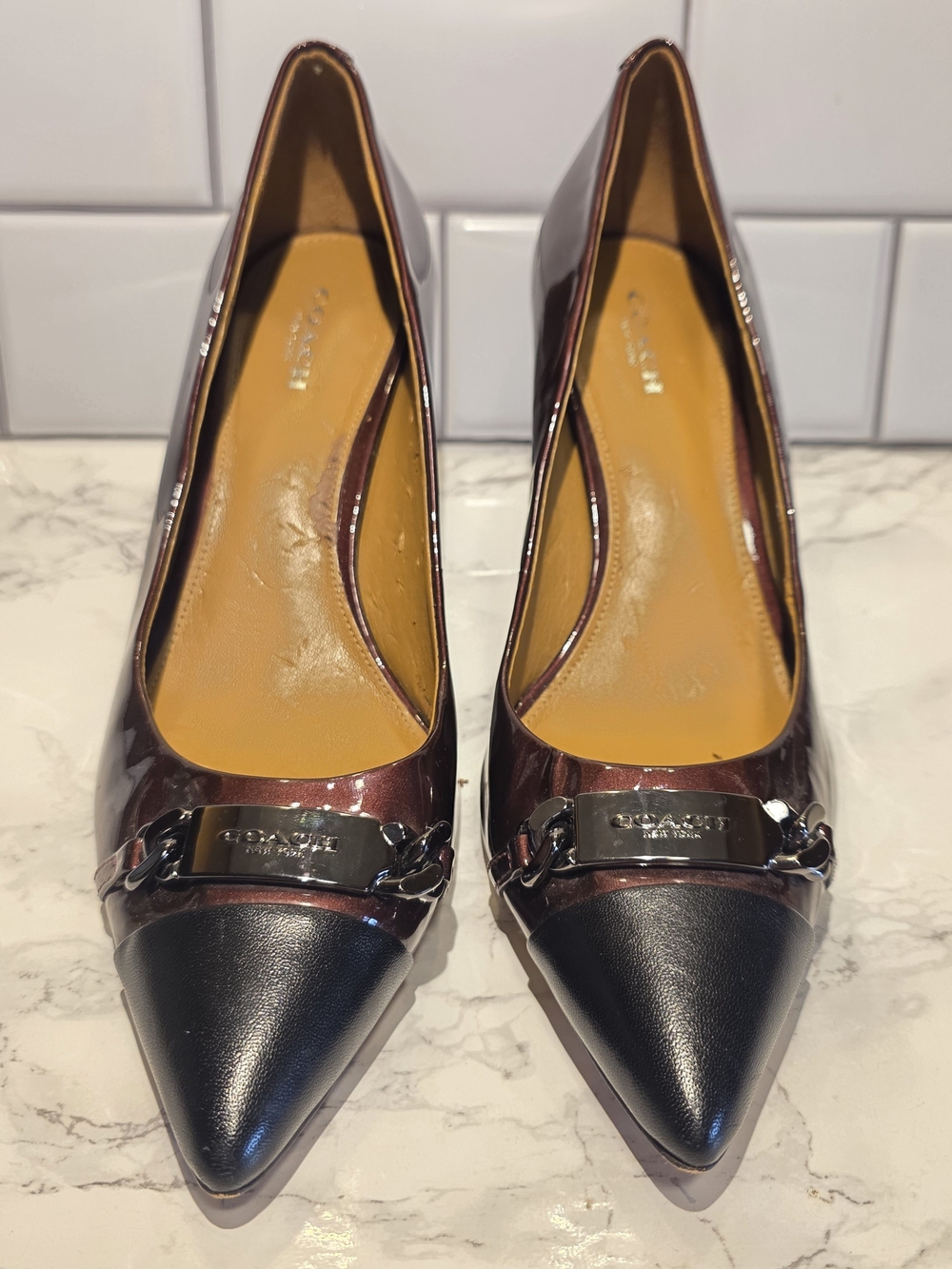 Coach Bowery Women's Two-Tone Patent Leather Pointed Toe Pumps - Size 8.5B